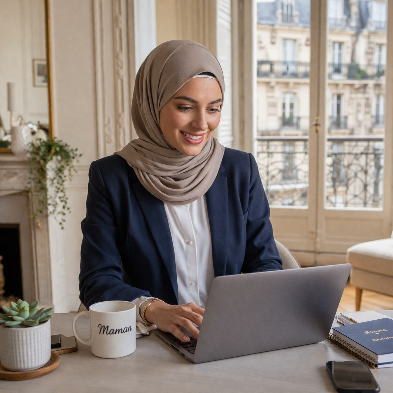 Femme concentrée dans un bureau élégant